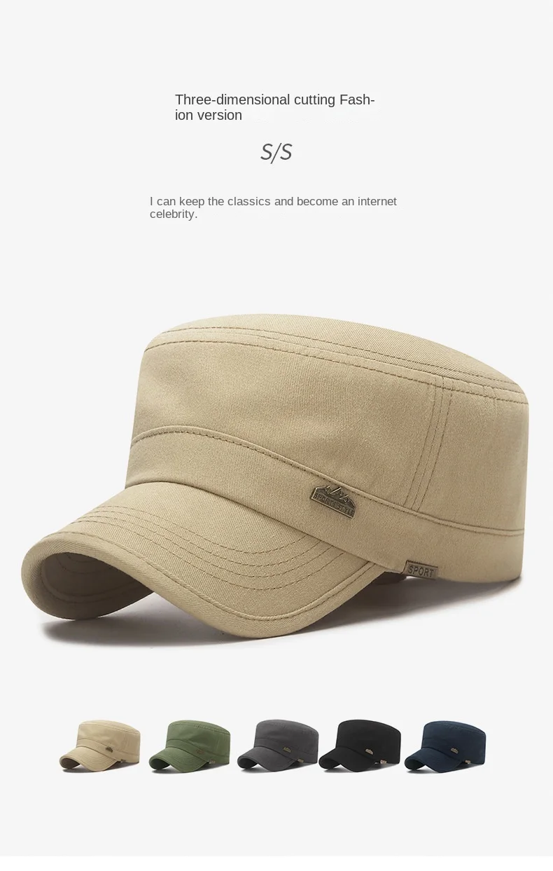 Casquette militaire unisexe en coton sergé, chapeau plat pour hommes, sports de plein air d'été, papa, respirant, uni, document