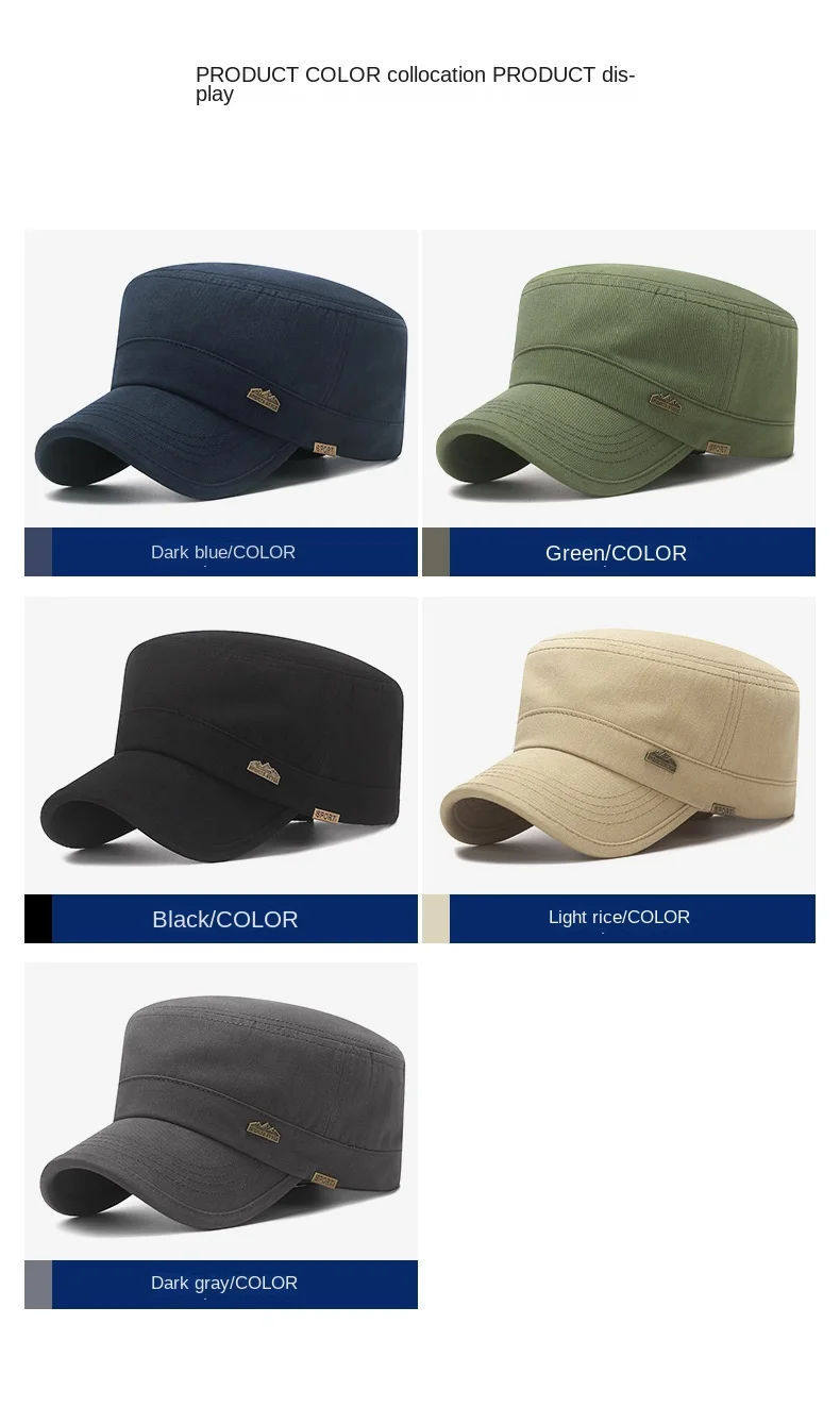 Casquette militaire unisexe en coton sergé, chapeau plat pour hommes, sports de plein air d'été, papa, respirant, uni, document