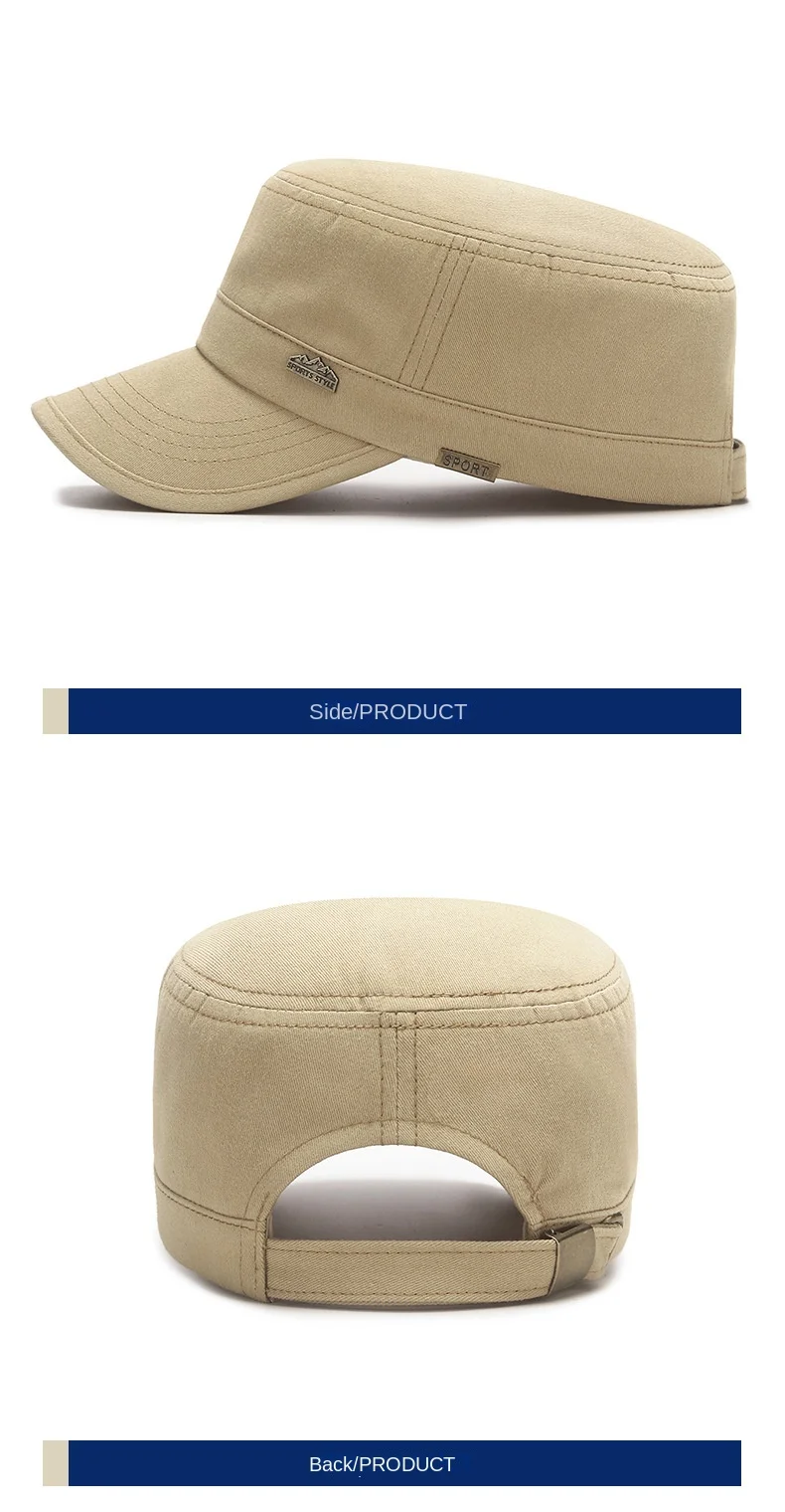 Casquette militaire unisexe en coton sergé, chapeau plat pour hommes, sports de plein air d'été, papa, respirant, uni, document