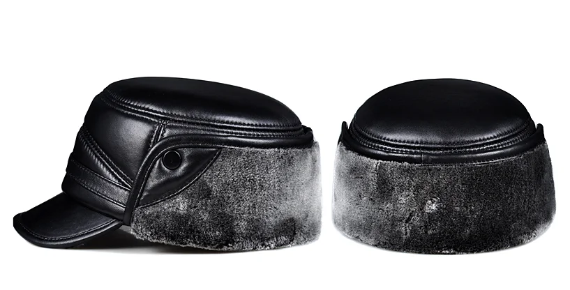 Chapeau militaire en cuir de mouton véritable pour hommes et femmes, optique d'hiver, chaud, cache-oreilles, casquette plate, chapeaux en velours, mode
