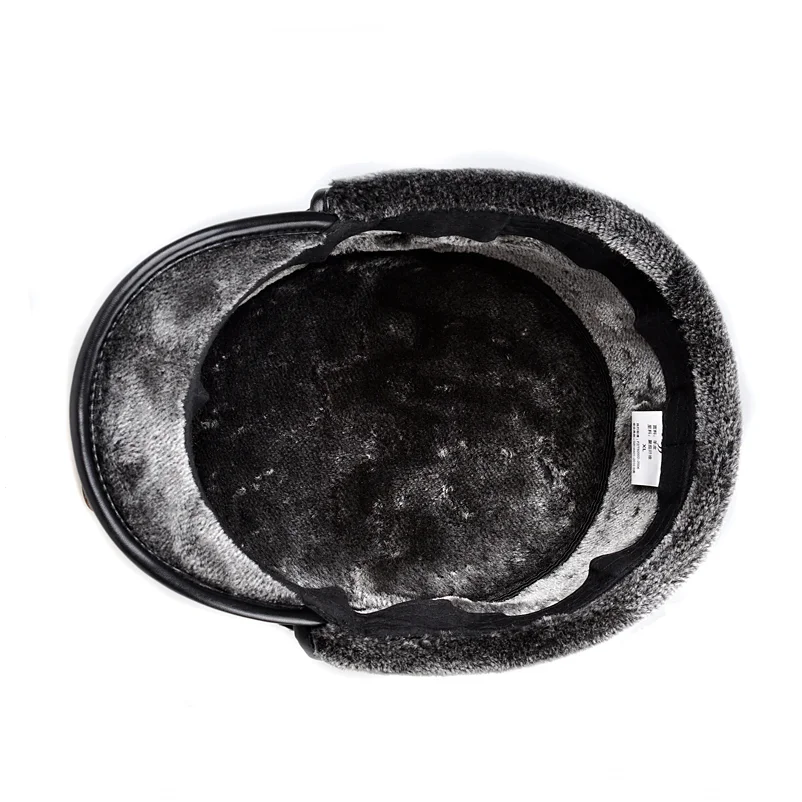 Chapeau militaire en cuir de mouton véritable pour hommes et femmes, optique d'hiver, chaud, cache-oreilles, casquette plate, chapeaux en velours, mode