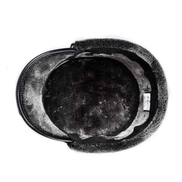 Chapeau militaire en cuir de mouton véritable pour hommes et femmes, optique d'hiver, chaud, cache-oreilles, casquette plate, chapeaux en velours, mode – Image 6