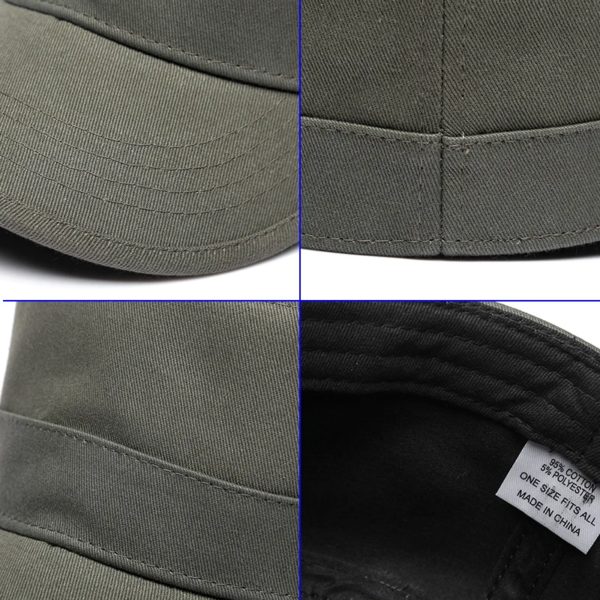 Casquette de baseball en coton pour adultes, casquette militaire rigide à dos fermé, grande tête, casquette militaire plate, 56cm 58cm 60cm – Image 5