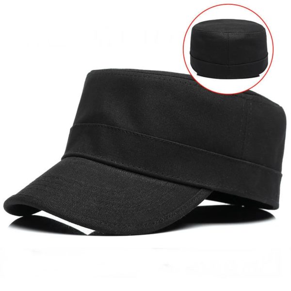 Casquette de baseball en coton pour adultes, casquette militaire rigide à dos fermé, grande tête, casquette militaire plate, 56cm 58cm 60cm – Image 2