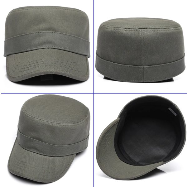 Casquette de baseball en coton pour adultes, casquette militaire rigide à dos fermé, grande tête, casquette militaire plate, 56cm 58cm 60cm – Image 4