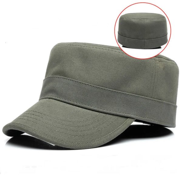Casquette de baseball en coton pour adultes, casquette militaire rigide à dos fermé, grande tête, casquette militaire plate, 56cm 58cm 60cm – Image 3