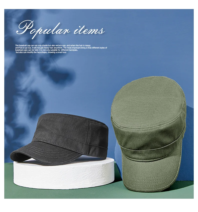 Casquette de soleil décontractée en pur coton pour homme, chapeau plat pour papa, chapeaux militaires de l'armée pour femme, casquettes de baseball, grande taille, 55-60cm, 60-65cm