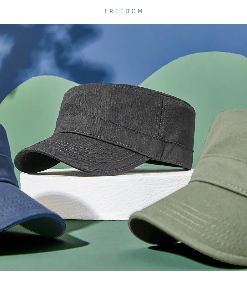 Casquette de soleil décontractée en pur coton pour homme, chapeau plat pour papa, chapeaux militaires de l'armée pour femme, casquettes de baseball, grande taille, 55-60cm, 60-65cm