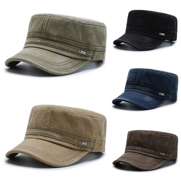 Chapeaux militaires en coton lavé pour hommes et femmes, casquettes Cambat de style cadet, casquette plate réglable, chapeau de soleil printemps et été, nouveau, 2023 – Image 2
