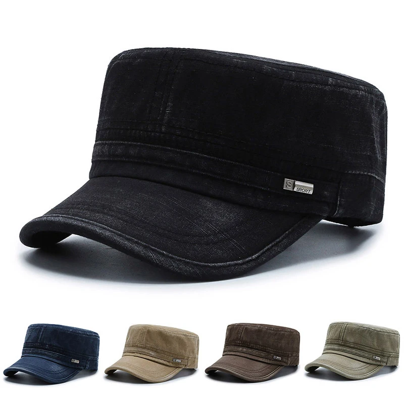 Chapeaux militaires en coton lavé pour hommes et femmes, casquettes Cambat de style cadet, casquette plate réglable, chapeau de soleil printemps et été, nouveau, 2023
