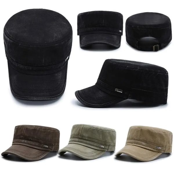 Chapeaux militaires en coton lavé pour hommes et femmes, casquettes Cambat de style cadet, casquette plate réglable, chapeau de soleil printemps et été, nouveau, 2023 – Image 3