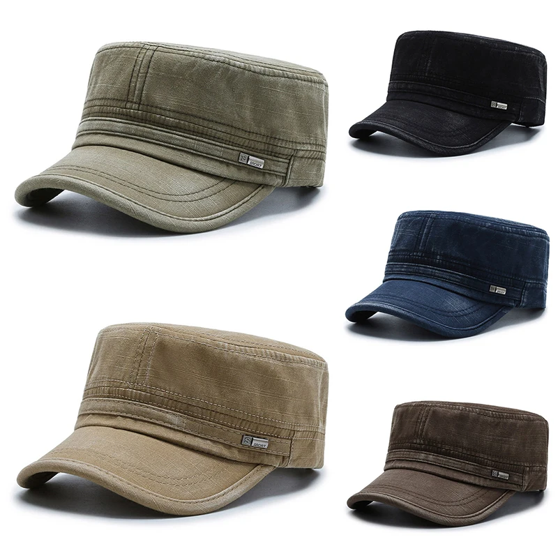Chapeaux militaires en coton lavé pour hommes et femmes, casquettes Cambat de style cadet, casquette plate réglable, chapeau de soleil printemps et été, nouveau, 2023