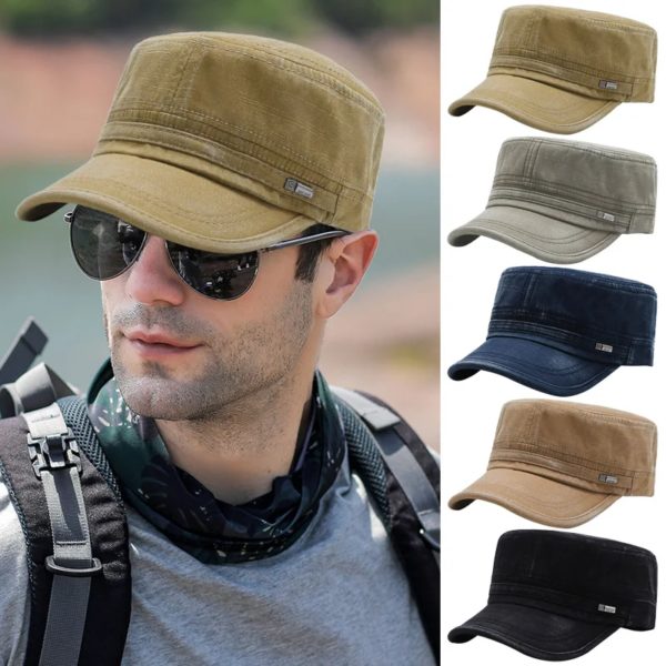 Chapeaux militaires en coton lavé pour hommes et femmes, casquettes Cambat de style cadet, casquette plate réglable, chapeau de soleil printemps et été, nouveau, 2023