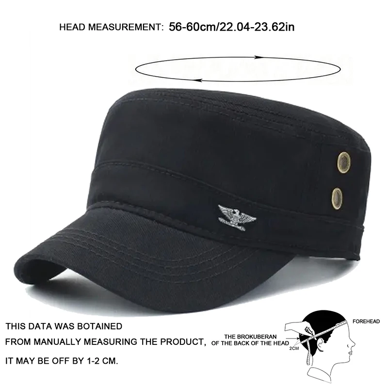 Casquette militaire en coton pour hommes, casquettes de printemps et d'automne, chapeau de l'armée à dessus plat, chapeaux de sport et de loisirs