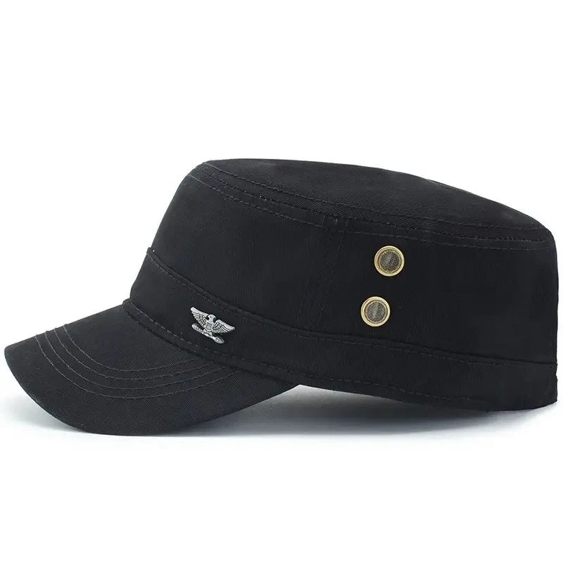 Casquette militaire en coton pour hommes, casquettes de printemps et d'automne, chapeau de l'armée à dessus plat, chapeaux de sport et de loisirs