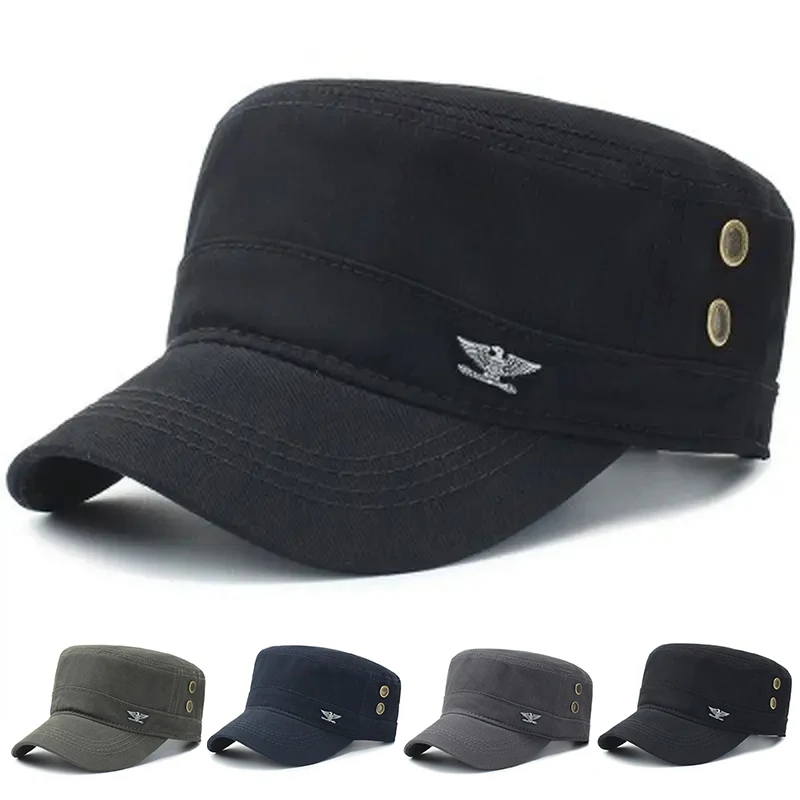 Casquette militaire en coton pour hommes, casquettes de printemps et d'automne, chapeau de l'armée à dessus plat, chapeaux de sport et de loisirs