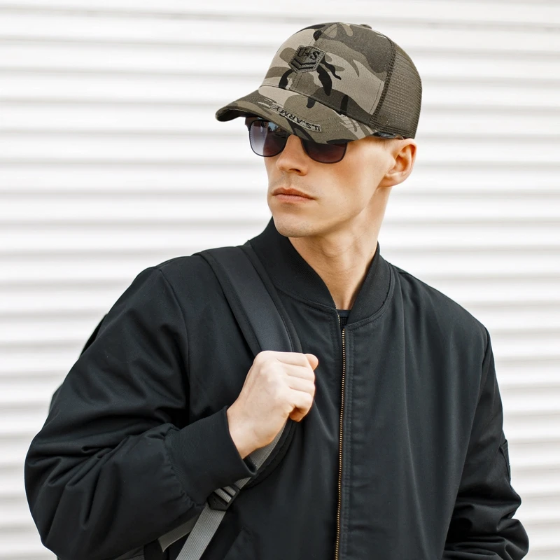 Chapeau de soleil en maille respirante avec lettre brodée pour hommes, casquette CamSolomon, visière, cool, sports de plein air, visière, protection UV, été