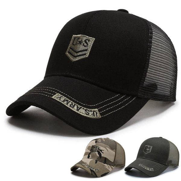 Chapeau de soleil en maille respirante avec lettre brodée pour hommes, casquette CamSolomon, visière, cool, sports de plein air, visière, protection UV, été