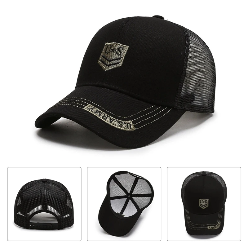 Chapeau de soleil en maille respirante avec lettre brodée pour hommes, casquette CamSolomon, visière, cool, sports de plein air, visière, protection UV, été