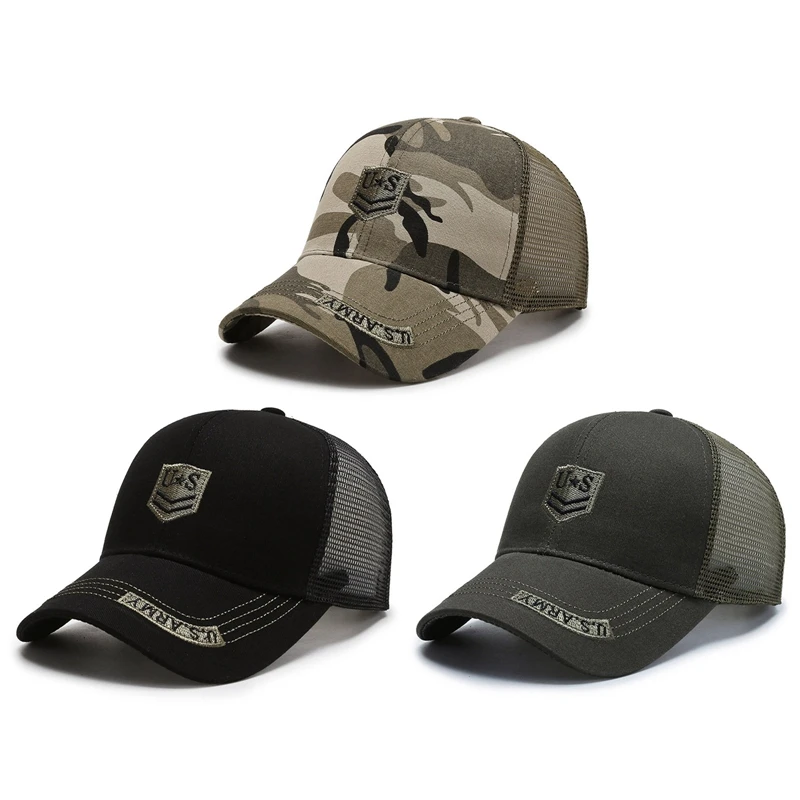 Chapeau de soleil en maille respirante avec lettre brodée pour hommes, casquette CamSolomon, visière, cool, sports de plein air, visière, protection UV, été