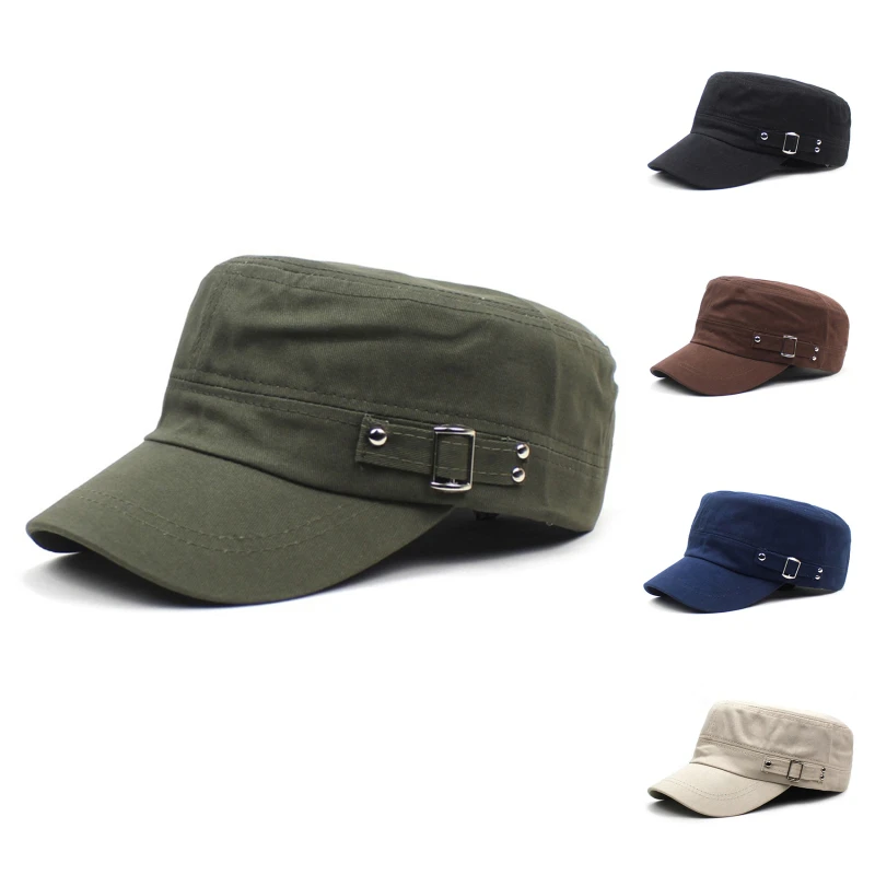 Casquette de style militaire pour hommes et femmes, pur document, coton lavé, dessus plat, chapeau à visière réglable, été, automne