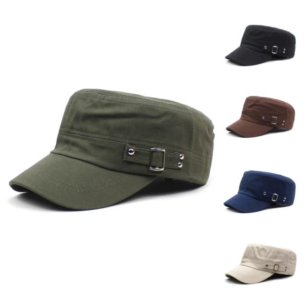 Casquette de style militaire pour hommes et femmes, pur document, coton lavé, dessus plat, chapeau à visière réglable, été, automne