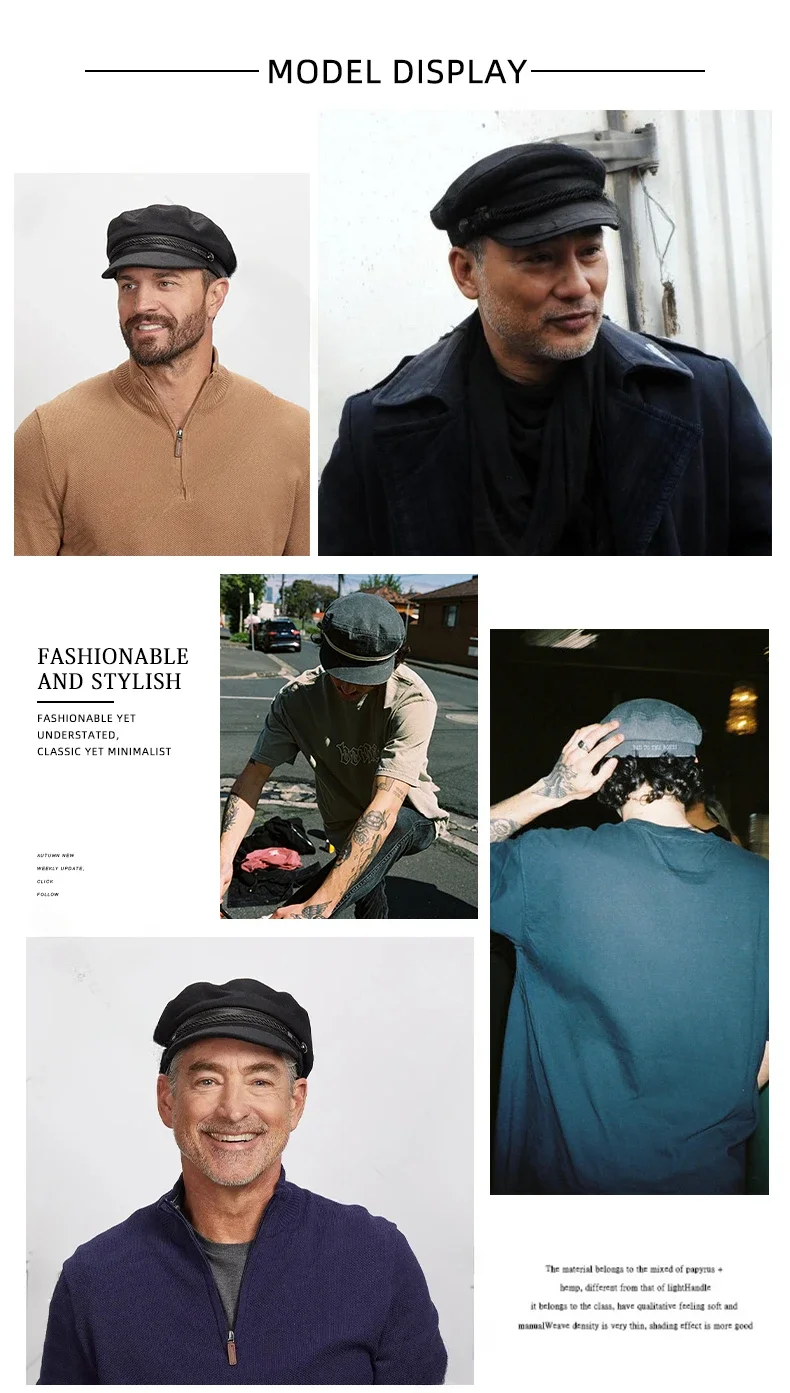 Chapeau Militaire en Coton Rétro pour Homme, Casquette Marine Unisexe, Haut pio, Marin, Capitaine, Noir, Bateau, Mode, Automne, Grande Taille, 62cm