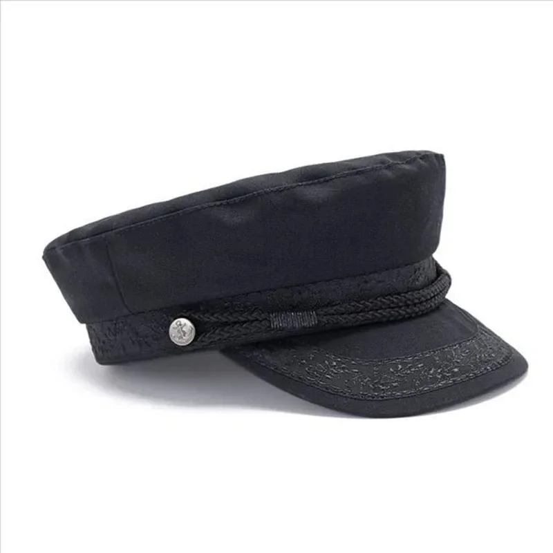 Chapeau Militaire en Coton Rétro pour Homme, Casquette Marine Unisexe, Haut pio, Marin, Capitaine, Noir, Bateau, Mode, Automne, Grande Taille, 62cm