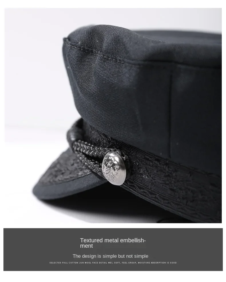 Chapeau Militaire en Coton Rétro pour Homme, Casquette Marine Unisexe, Haut pio, Marin, Capitaine, Noir, Bateau, Mode, Automne, Grande Taille, 62cm