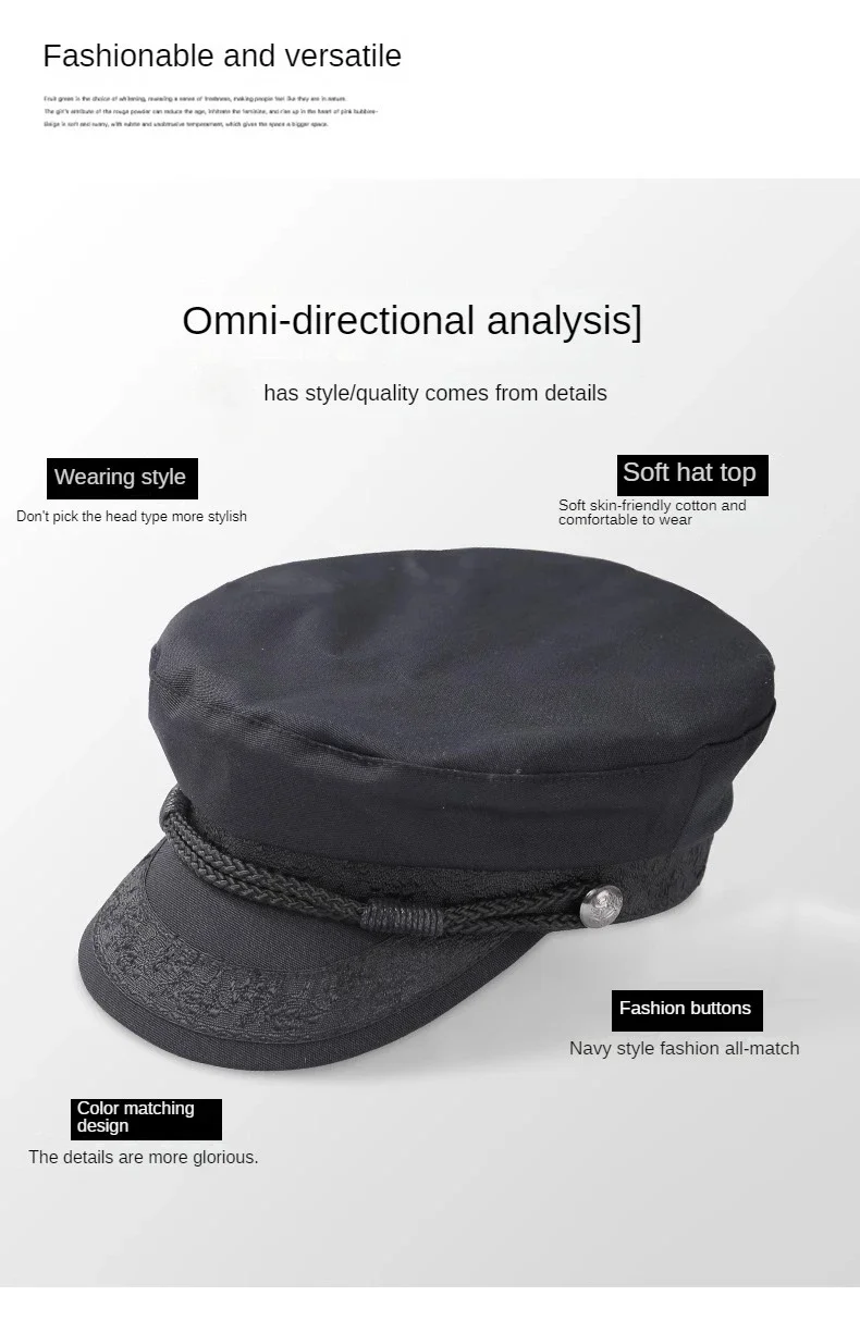 Chapeau Militaire en Coton Rétro pour Homme, Casquette Marine Unisexe, Haut pio, Marin, Capitaine, Noir, Bateau, Mode, Automne, Grande Taille, 62cm