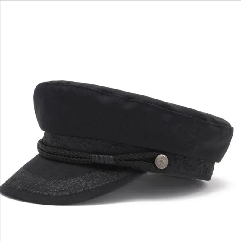 Chapeau Militaire en Coton Rétro pour Homme, Casquette Marine Unisexe, Haut pio, Marin, Capitaine, Noir, Bateau, Mode, Automne, Grande Taille, 62cm