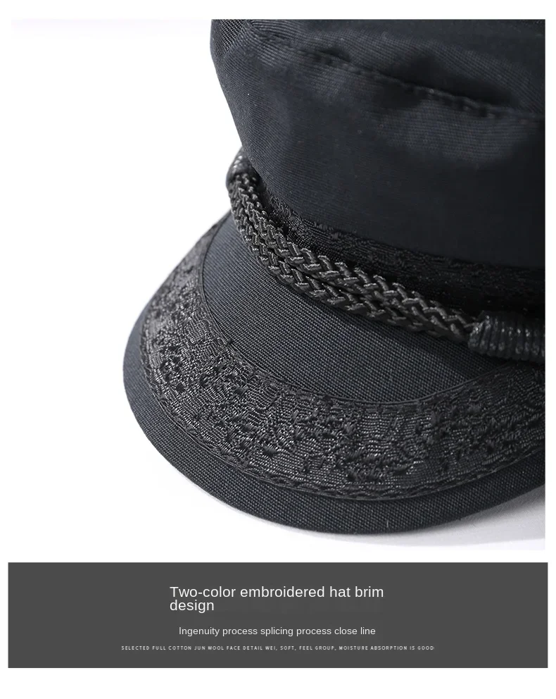 Chapeau Militaire en Coton Rétro pour Homme, Casquette Marine Unisexe, Haut pio, Marin, Capitaine, Noir, Bateau, Mode, Automne, Grande Taille, 62cm