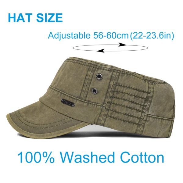 Casquettes plates vintage en coton délavé pour hommes et femmes, casquette militaire, chapeau haut de forme plat, design unique, quatre saisons – Image 4