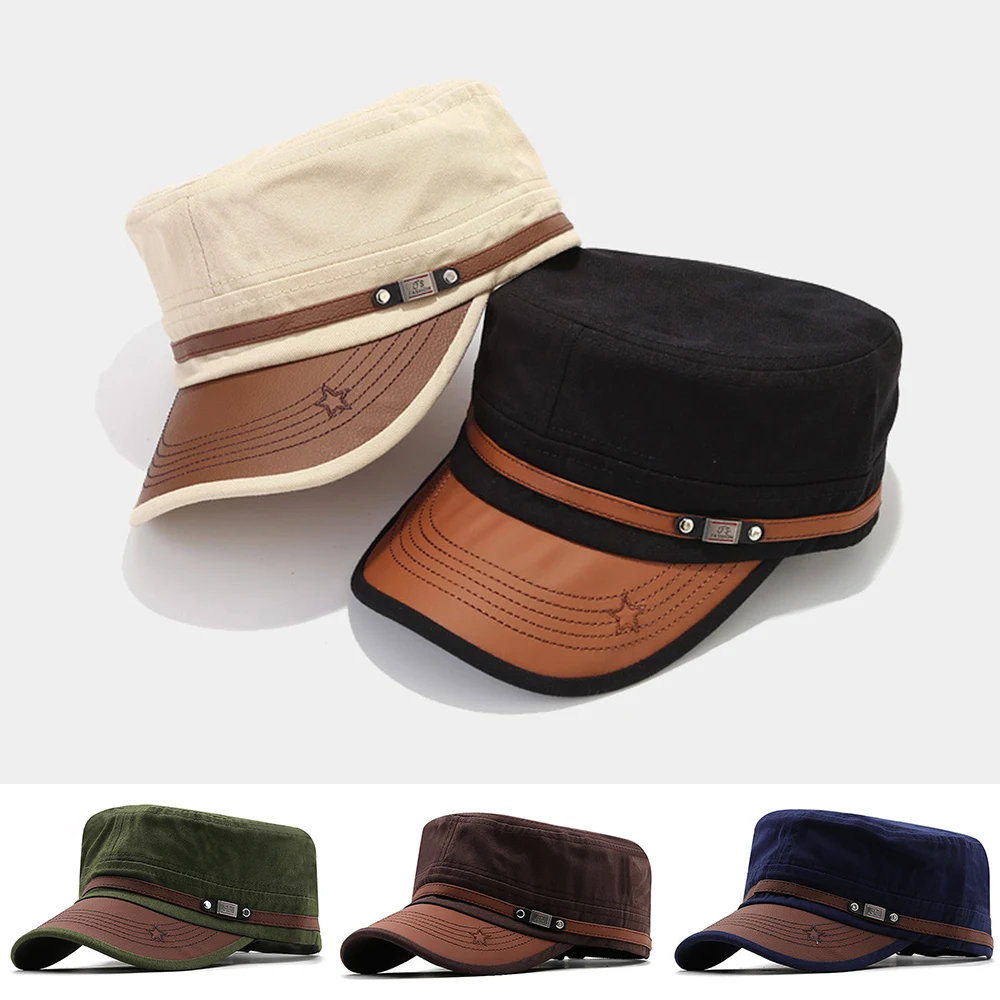 Chapeau de cadet décontracté unisexe, casquettes plates pour hommes, chapeaux à visière en coton, chapeaux de l'armée vintage, chapeau de papa adulte, casquette de baseball, mode, été, automne