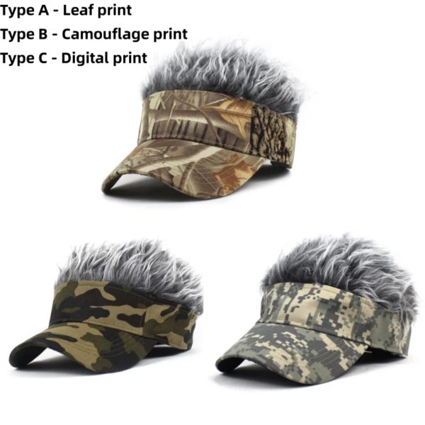 CamSolomon-Casquette de Baseball Synthétique à Cheveux Courts, Visière de dehors, Ombrelle Jungle Vert Armée, Chapeau de Soleil, Perruque à Poils Pointus – Image 3