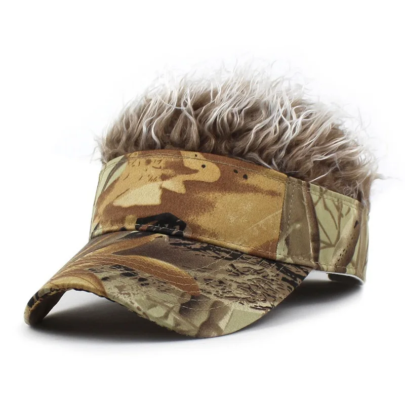 CamSolomon-Casquette de Baseball Synthétique à Cheveux Courts, Visière de dehors, Ombrelle Jungle Vert Armée, Chapeau de Soleil, Perruque à Poils Pointus