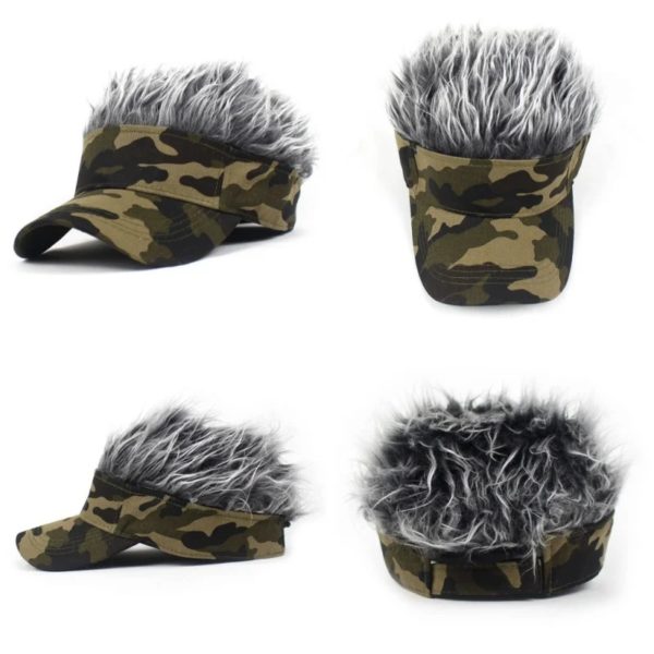 CamSolomon-Casquette de Baseball Synthétique à Cheveux Courts, Visière de dehors, Ombrelle Jungle Vert Armée, Chapeau de Soleil, Perruque à Poils Pointus – Image 5