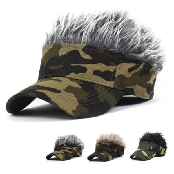 CamSolomon-Casquette de Baseball Synthétique à Cheveux Courts, Visière de dehors, Ombrelle Jungle Vert Armée, Chapeau de Soleil, Perruque à Poils Pointus – Image 4