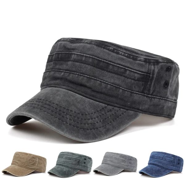 Casquette délavée à dessus plat pour hommes, chapeaux militaires ajustés réglables, casquette ThUNICEF, classique, vintage, chaud, hiver