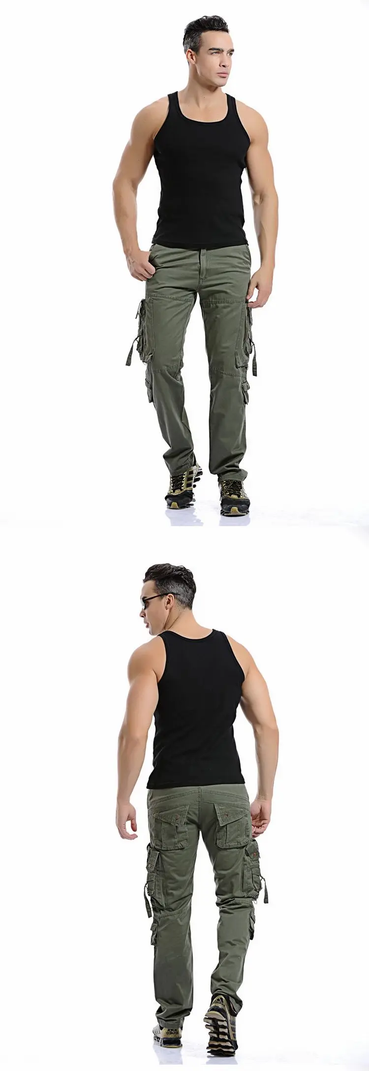 Salopette délavée multi-poches pour hommes, pantalon cargo militaire en coton ample, pantalon uniforme, grande taille 28-42