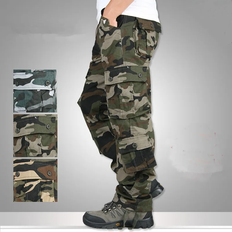 Pantalon Cargo pour Homme Style Camouflage Multi-Poches, Vêtement Ample Décontracté, Thème Armée Militaire, Tactique, de Combat, 44