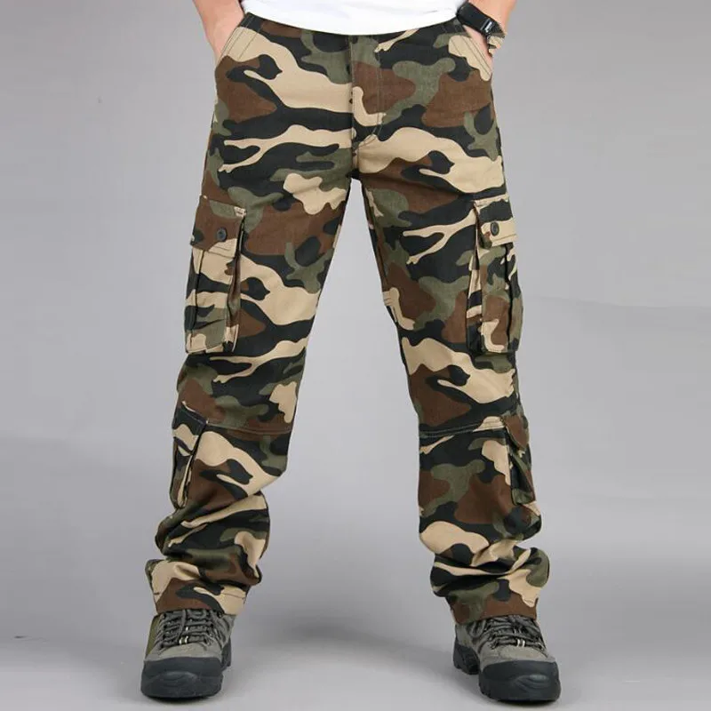 Pantalon Cargo pour Homme Style Camouflage Multi-Poches, Vêtement Ample Décontracté, Thème Armée Militaire, Tactique, de Combat, 44