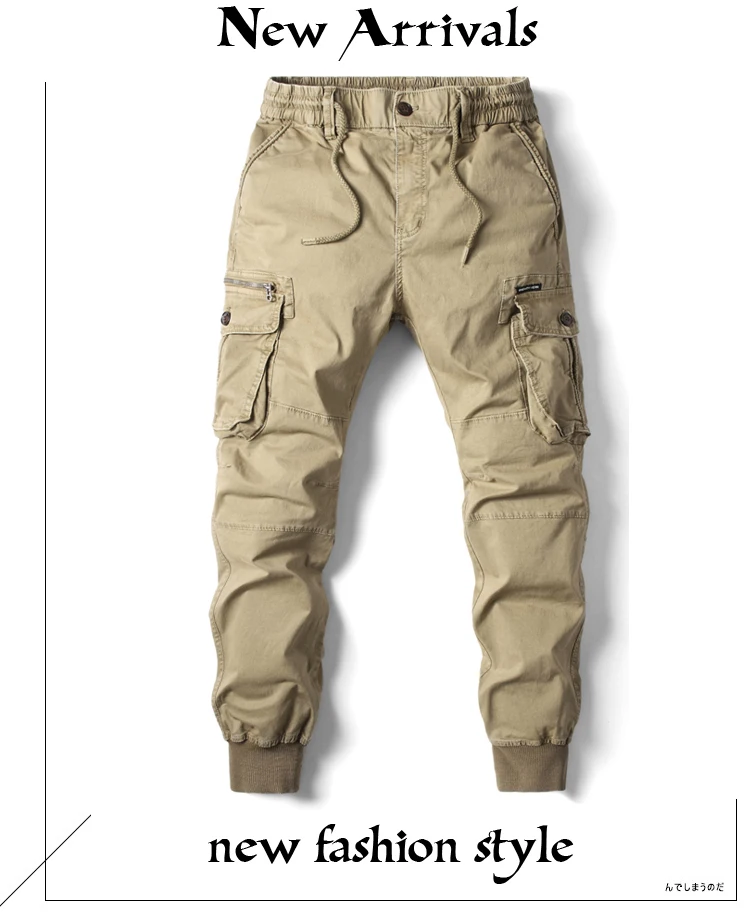 Pantalon cargo multi-poches en coton pour hommes, Duljoggers décontractés, vêtements de l'armée noirs, mode fjWork, nouveau, 2024
