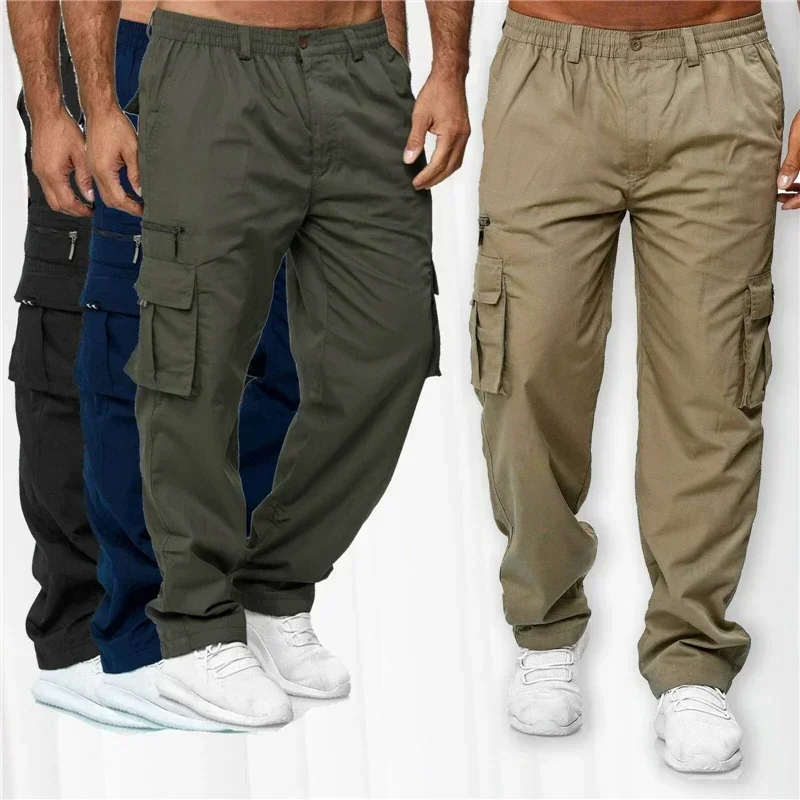 Pantalon Cargo Vert pour Homme, Streetwear Classique, Randonnée en Plein Air, Trekking, Armée, Duljogging, Militaire, Multi Poches, Fjj