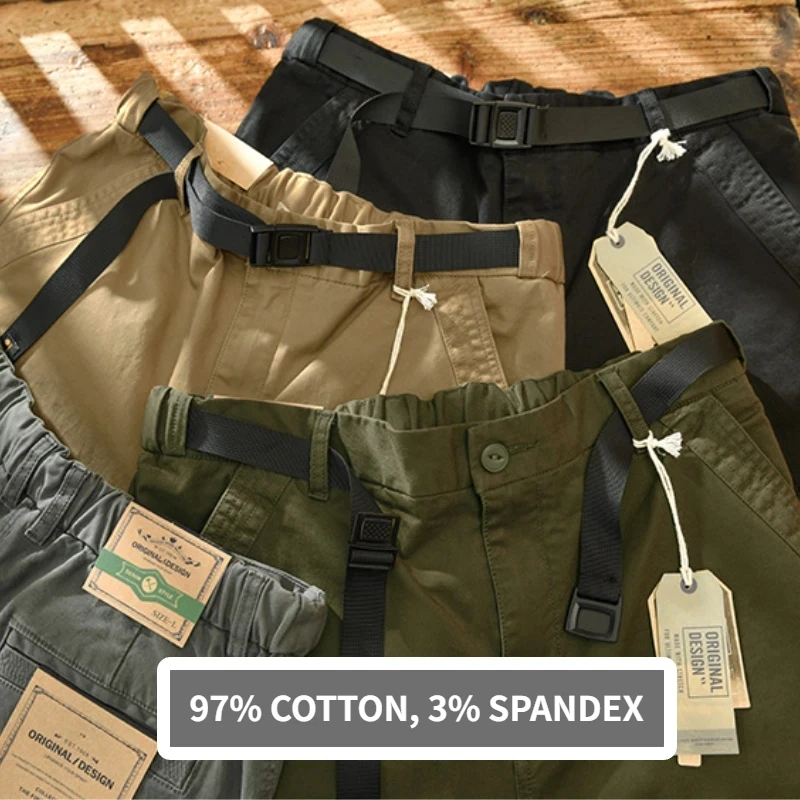 Pantalon en coton de style safari décontracté pour hommes avec poches, vêtements de travail solides, vert armée, document adt, automne et printemps, nouveau