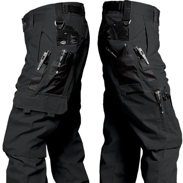 Pantalon cargo camouflage noir imperméable Ripstop, pantalon de travail multi-poches extérieur, résistant à l'usure, entraînement à la pêche, fjMale, automne – Image 4