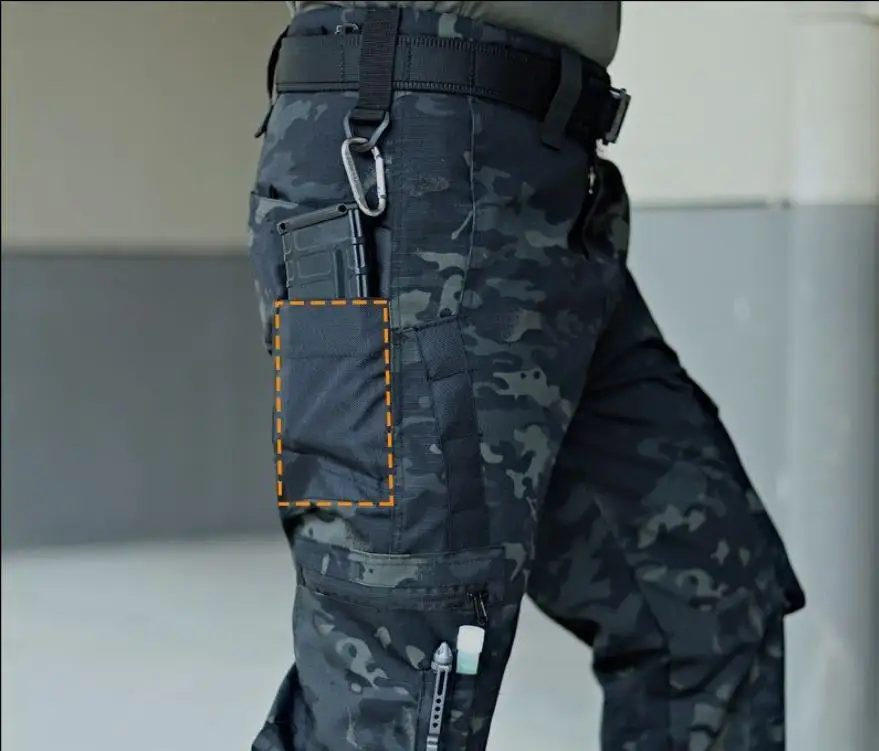 Pantalon cargo camouflage noir imperméable Ripstop, pantalon de travail multi-poches extérieur, résistant à l'usure, entraînement à la pêche, fjMale, automne