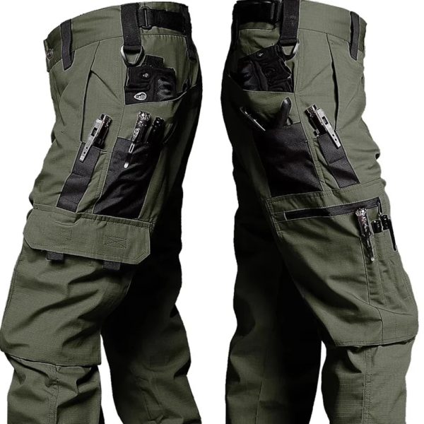 Pantalon cargo camouflage noir imperméable Ripstop, pantalon de travail multi-poches extérieur, résistant à l'usure, entraînement à la pêche, fjMale, automne – Image 2