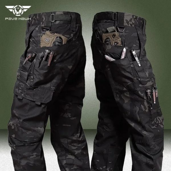 Pantalon cargo camouflage noir imperméable Ripstop, pantalon de travail multi-poches extérieur, résistant à l'usure, entraînement à la pêche, fjMale, automne