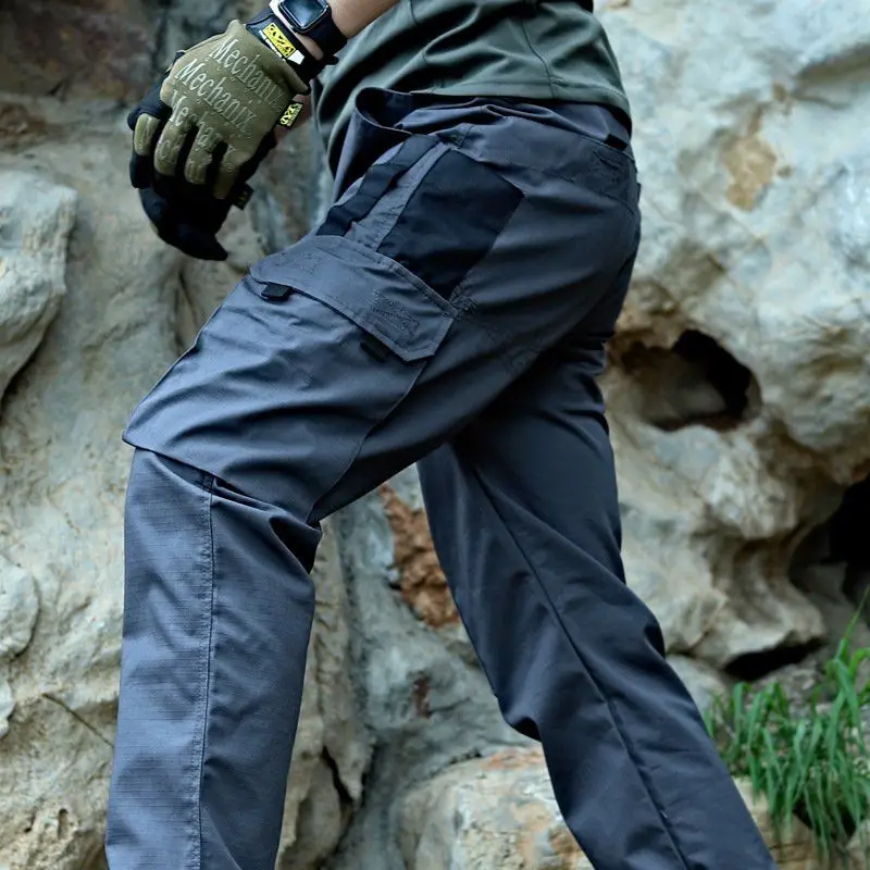 Pantalon cargo camouflage noir imperméable Ripstop, pantalon de travail multi-poches extérieur, résistant à l'usure, entraînement à la pêche, fjMale, automne